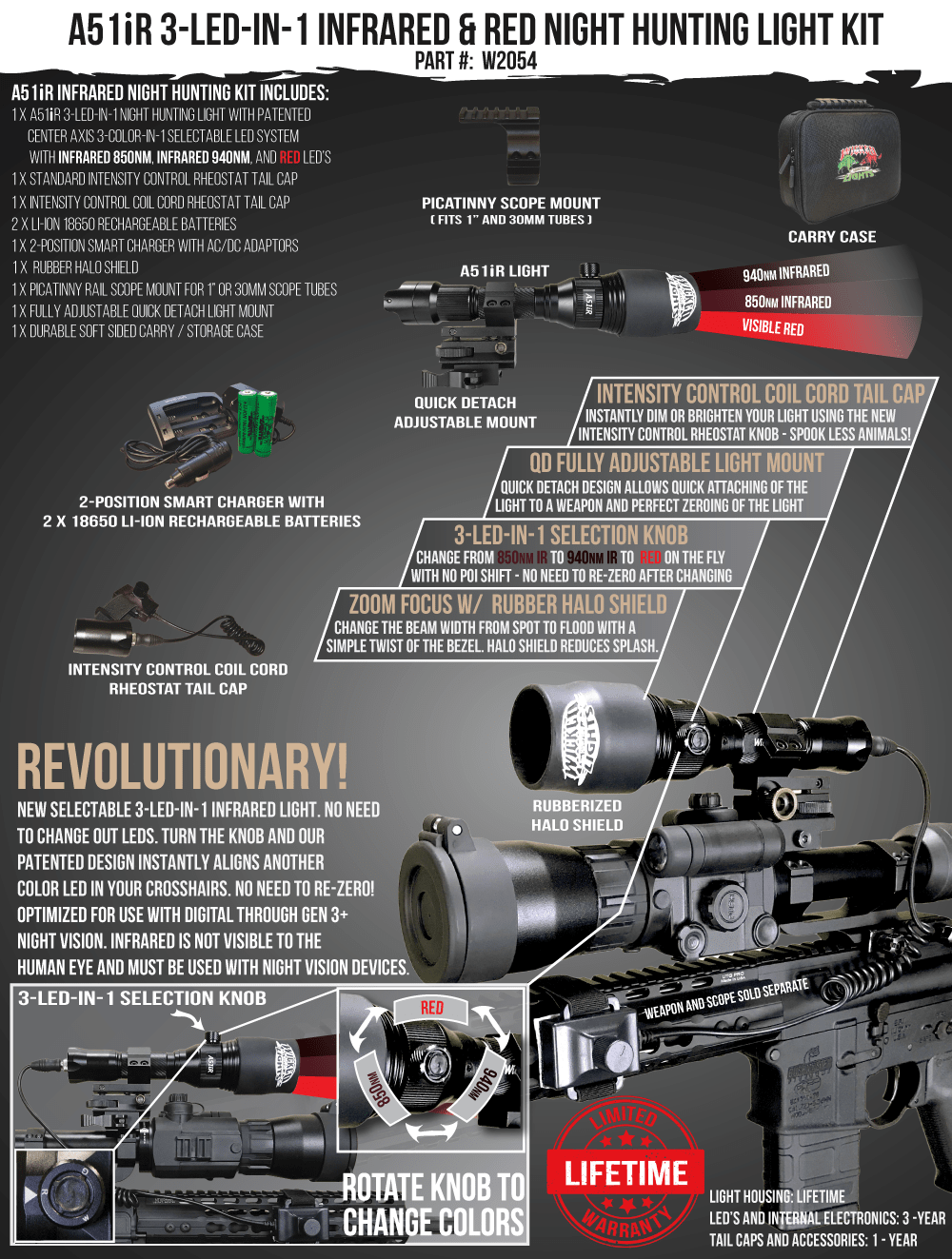 Wicked Lights A51iR Infrared Night Hunting Light Kit
