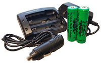 Wicked Lights 2-Position Charger with AC/DC  Charge Adaptors and 2-Pack Lithium Ion Rechargeable Batteries