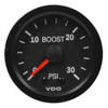VDO Vision Part # 150-104 Turbo Boost, 0-30 PSI, Mechanical, 1/8-27 Thread Connection, 52mm (2 1/16") Diameter. Thru-dial Lighting w/ Lighted Pointer, 12 Volt Lighted. Requires Accessory Line Kit. 