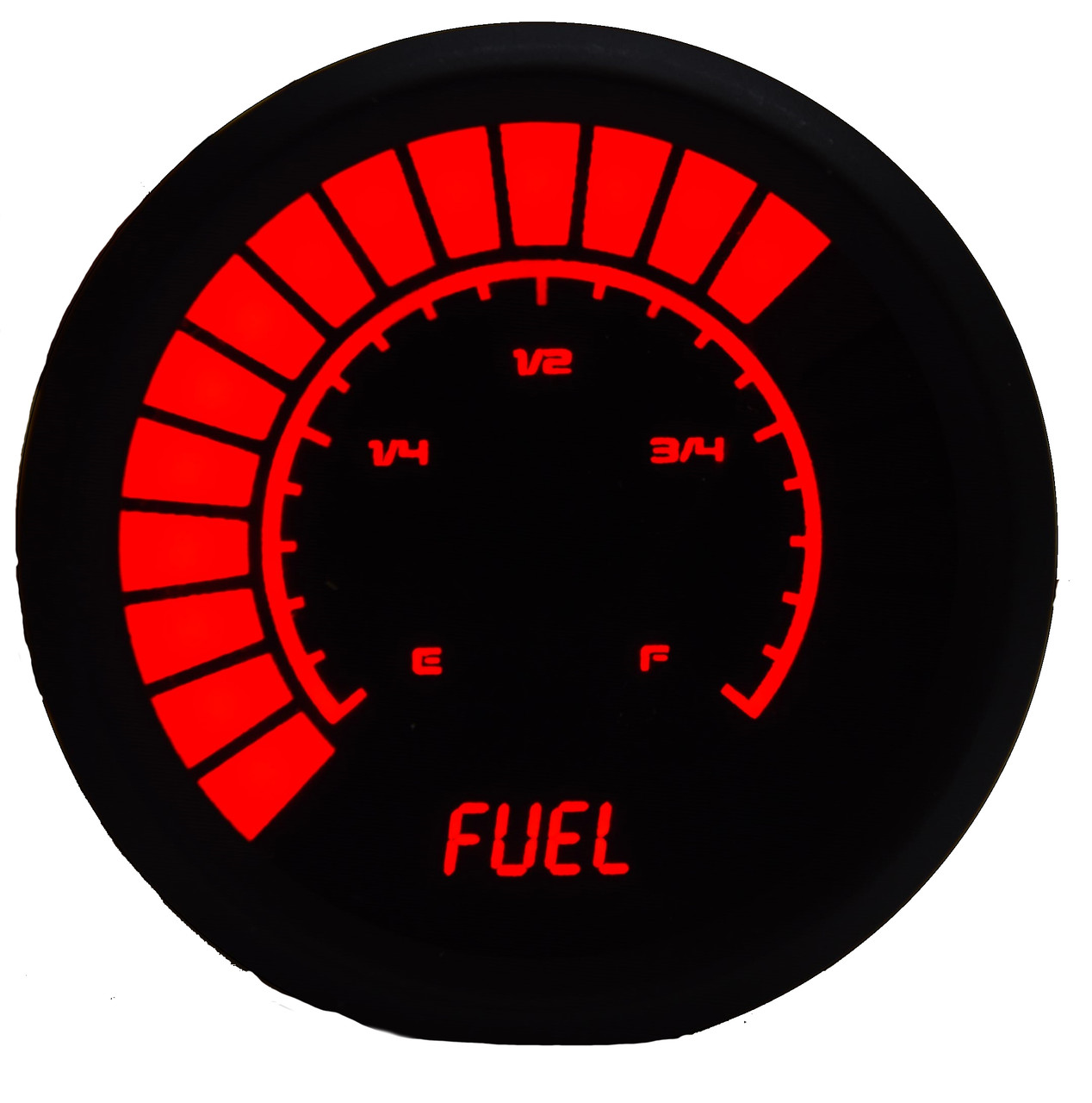 Fuel Level Analog LED Bargraph Black Bezel – B9016
The power of your vehicle is truly only complimented by one other crucial asset: appearance. Now with the new line of Individual Analog Bargraph Gauges, you can finally leave that worry deep in the past.
Now you can really watch your fuel level with the Intellitronix super bright LED digital fuel gauge!  Fuel Level Analog LED Bargraph Gauge is microprocessor controlled with 0 to 99% fuel remaining accuracy!