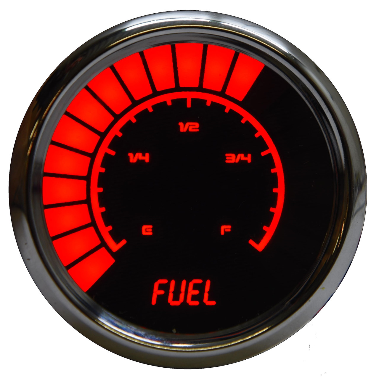 Fuel Level Analog LED Bargraph Black Bezel – B9016
The power of your vehicle is truly only complimented by one other crucial asset: appearance. Now with the new line of Individual Analog Bargraph Gauges, you can finally leave that worry deep in the past.
Now you can really watch your fuel level with the Intellitronix super bright LED digital fuel gauge!  Fuel Level Analog LED Bargraph Gauge is microprocessor controlled with 0 to 99% fuel remaining accuracy!