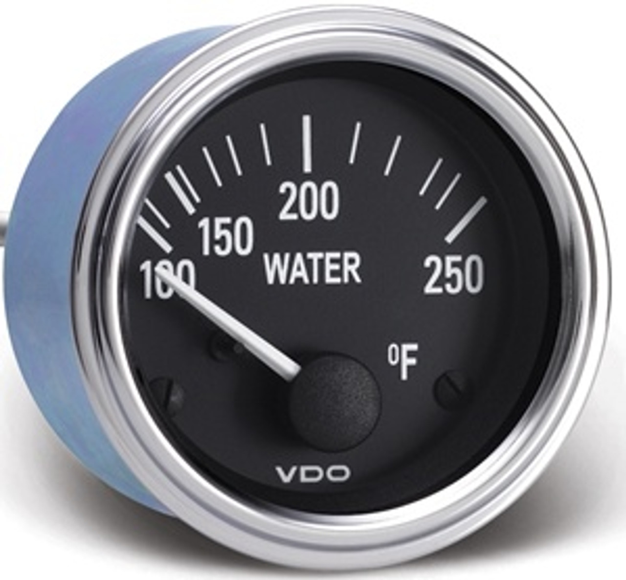         VDO Series 1 Chrome Bezel
        Part #310-304
        Reads 0-250F
        52mm (2 1/16") Diameter
        Black Face, White Numerals
        Halo Lighted Dial  w/ White Pointer
        12 Volt
    Requires VDO 10-180 Ohm Sender