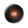 Nest Learning Thermostat Polished Obsidian front view set to 68 heating Nest Learning Thermostat Polished Obsidian front view set to 68 heating
