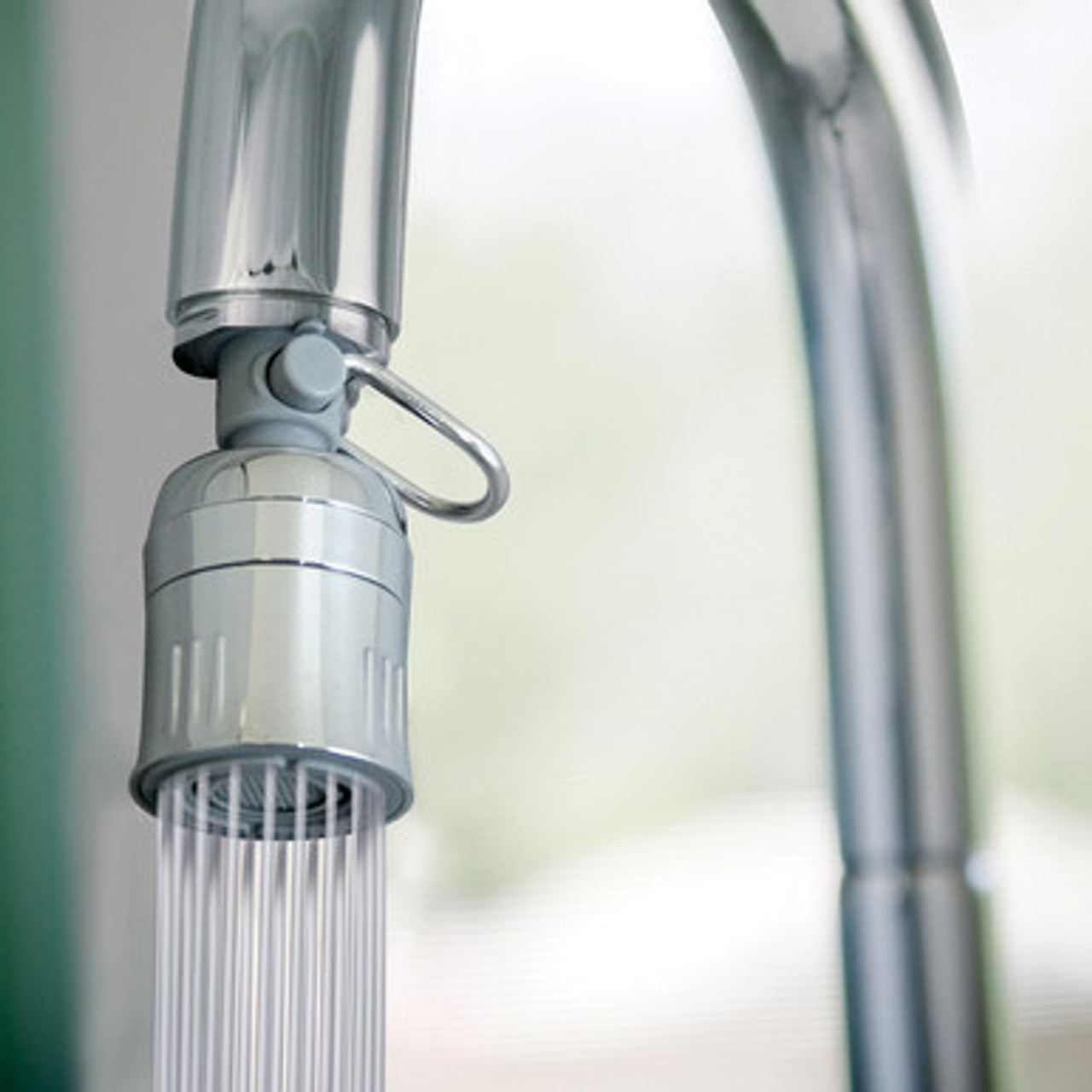 Chrome Twist Dual Spray Kitchen Swivel Faucet Aerator on long neck kitchen faucet