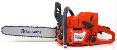 A Husqvarna 372 XP chainsaw with a prominent orange body and a long guide bar. The chainsaw features the Husqvarna logo in blue and white on the guide bar and body. The equipment appears to be new with no visible signs of use, showcased against a white background for product display