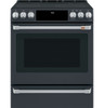 CES700P3MD1 Cafe 30" Slide-In Front Control Convection Electric Range - Matte Black with Brushed Stainless Knobs