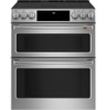 CES750P2MS1 Cafe 30" Slide-In Front Control Electric Double Oven Range with True European Convection - Stainless Steel with Brushed Stainless Steel Handles and Knobs CES750P2MS1 Cafe 30" Slide-In Front Control Electric Double Oven Range with True European Convection - Stainless Steel with Brushed Stainless Steel Handles and Knobs