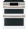 CHS950P4MW2 Cafe 30" Slide-In Front Control Convection Double Oven Induction Range - Matte White with Brushed Bronze Handles and Knobs CHS950P4MW2 Cafe 30" Slide-In Front Control Convection Double Oven Induction Range - Matte White with Brushed Bronze Handles and Knobs