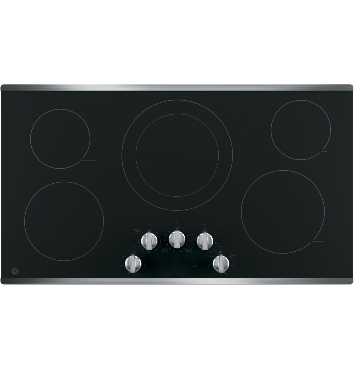 JP3036SLSS GE 36" Electric Cooktop with 5 Radiant Elements - Black with Stainless Steel Trim