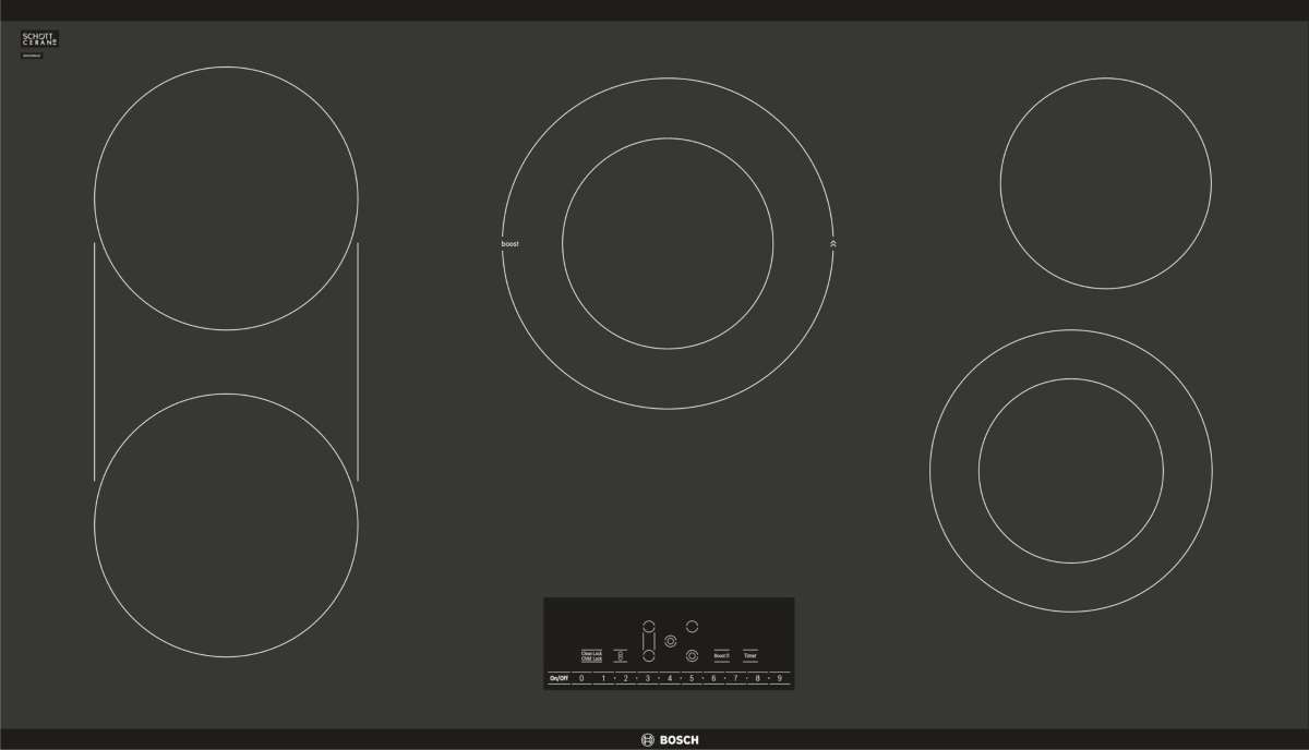 NET8668UC Bosch 36" Electric Cooktop with 5 Smoothtop Burners and 2