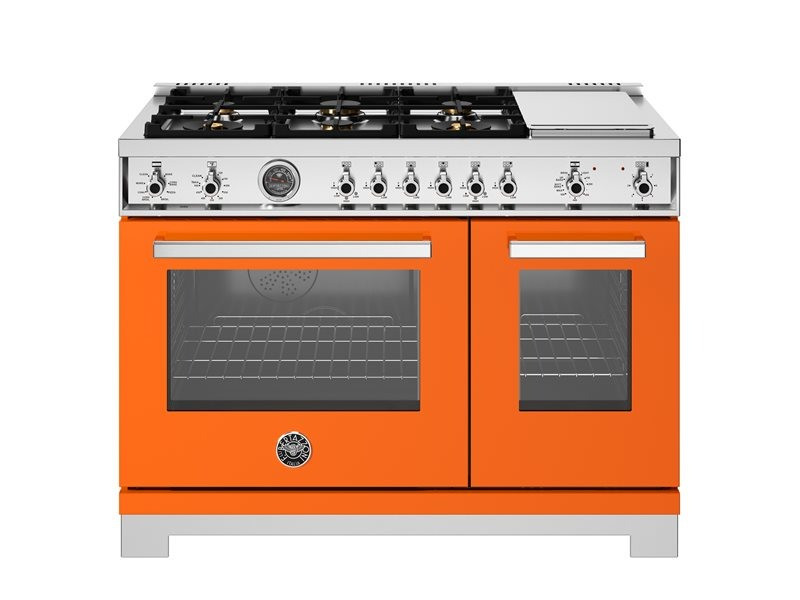 PRO486BTFGMART Bertazonni 48" Gas Range with 6 Brass Burners and Griddle Professional Series - Natural Gas - Arancio Orange