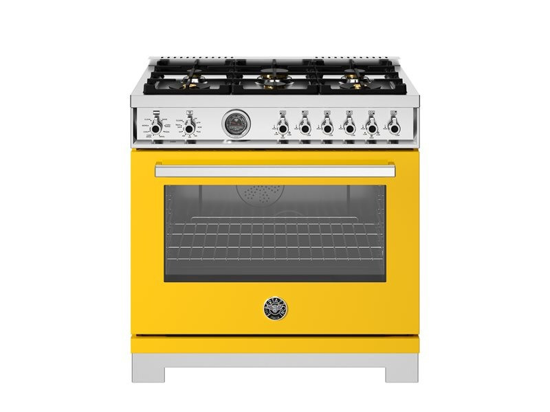 Bertazonni PRO366BCFGMGIT 36" Gas Range with 6 Brass Burners Professional Series - Natural Gas - Giallo Yellow