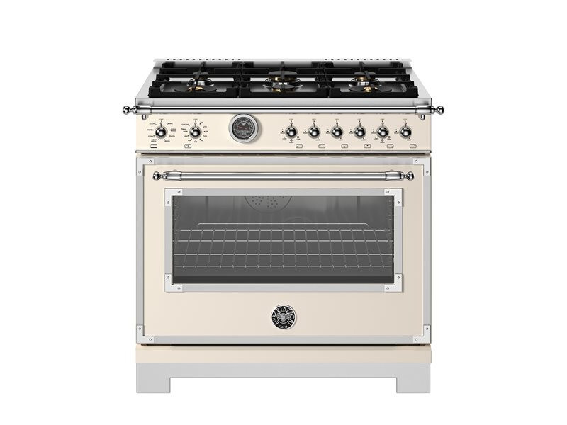 HER366BCFGMAVT Bertazonni 36" Gas Range with 6 Brass Burners and Griddle - Heritage Series - Avorio Ivory