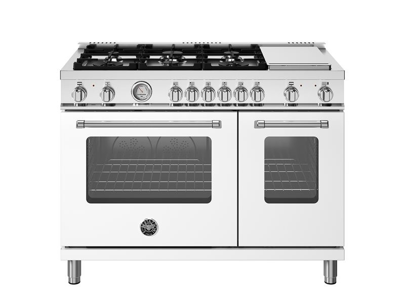 Bertazonni MAS486GDFMBIV 48" Dual Fuel Range with Electric Oven and 6 Aluminum Burners Master Series - Natural Gas - Bianco White