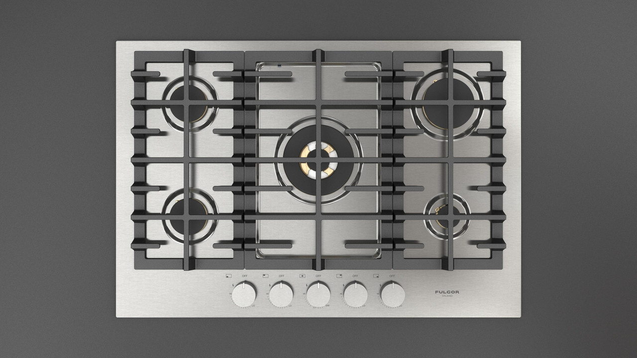 Fulgor Milano F4MGK30S1 30" Gas Cooktop with 5 Brass Burners - Matteo 400 Series  - Stainless Steel