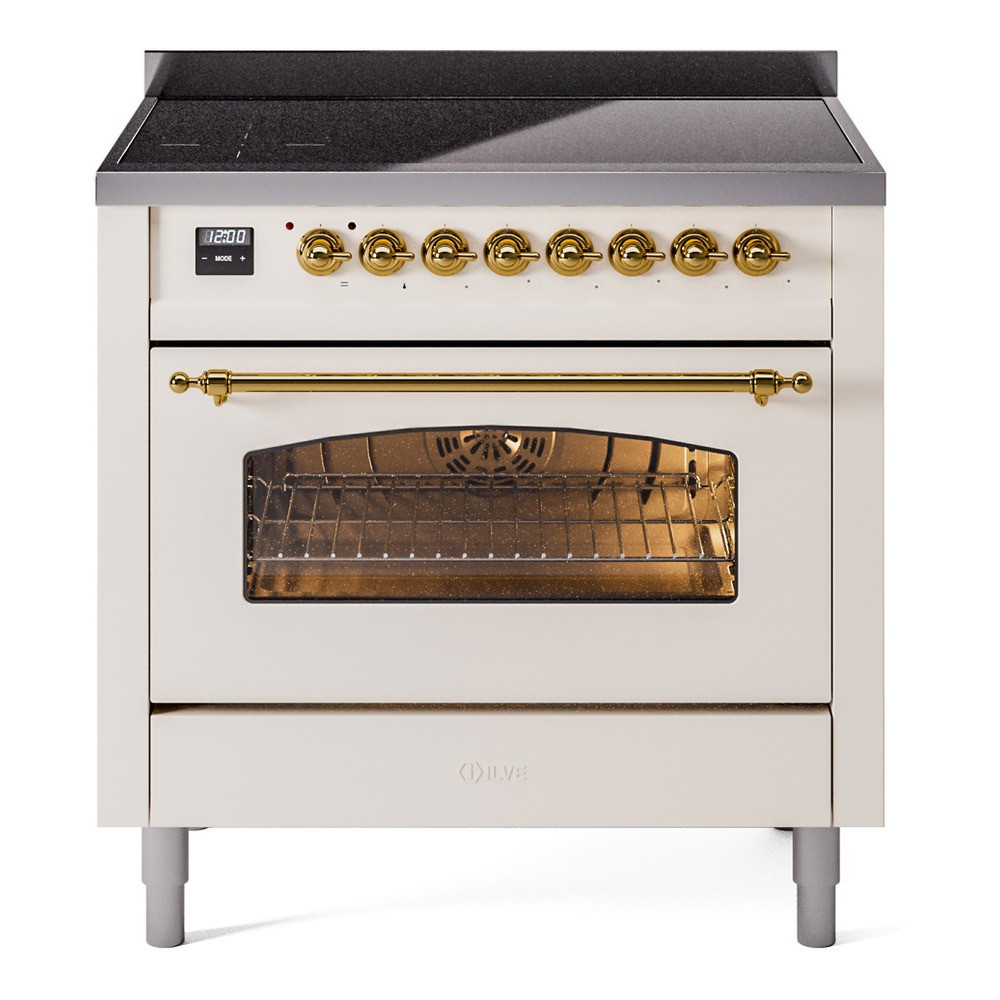 Ilve UPI366NMPAWG Nostalgie II 36" Induction Range with 6 Cooking Elements - Antique White with Brass Trim
