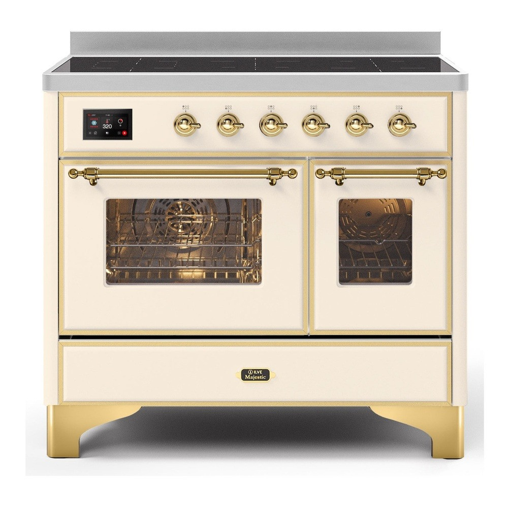Ilve UMDI10NS3AWG Majestic II 40" Induction Range with 6 Cooking Elements - Antique White with Brass Trim