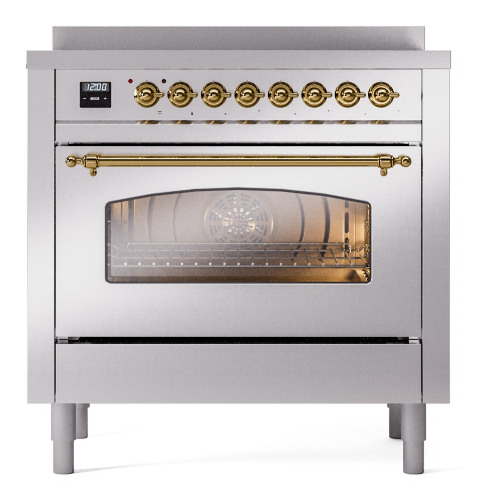 Ilve UPI366NMPSSG Nostalgie II 36" Induction Range with 6 Cooking Elements - Stainless Steel with Brass Trim