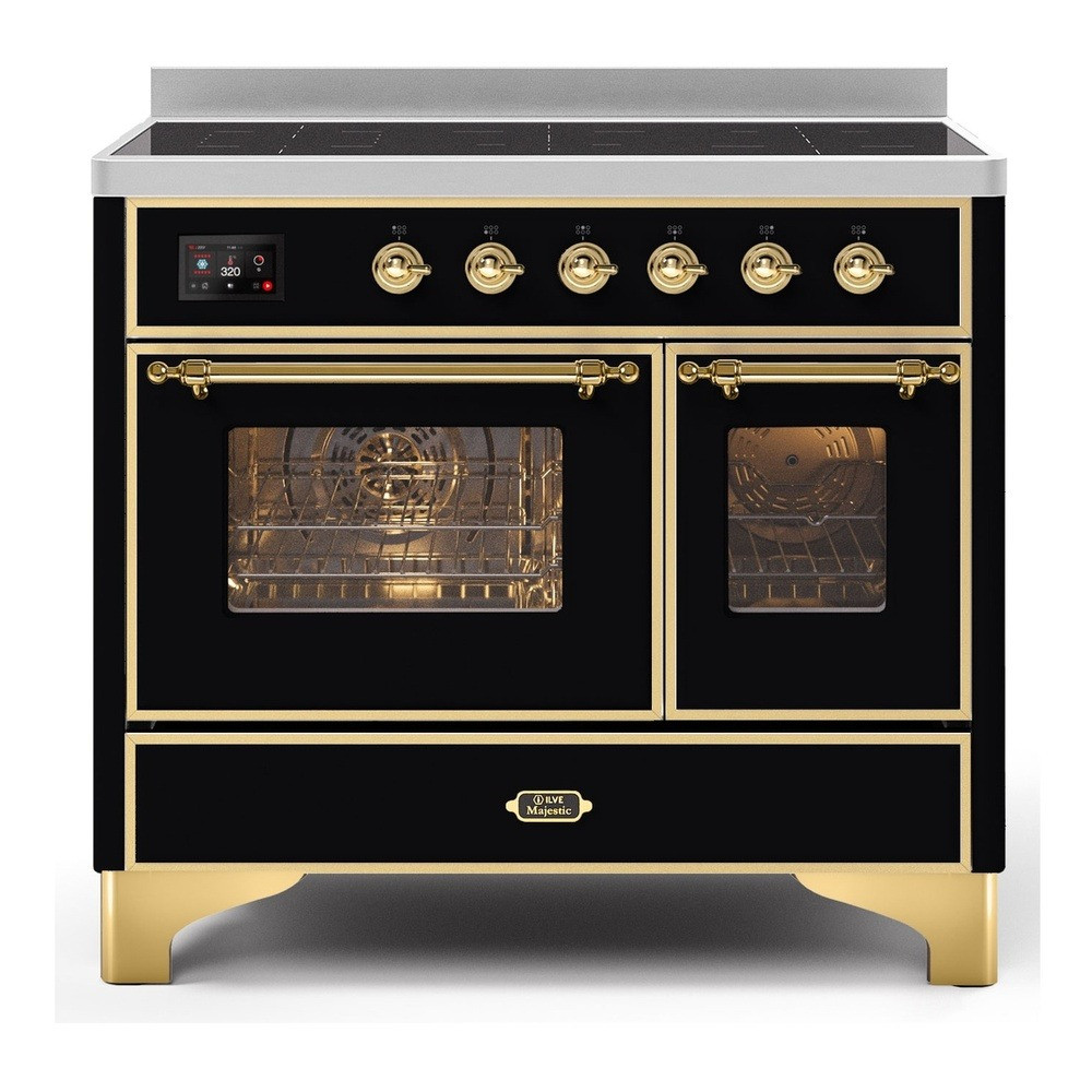 Ilve UMDI10NS3BKG Majestic II 40" Induction Range with 6 Cooking Elements - Glossy Black with Brass Trim