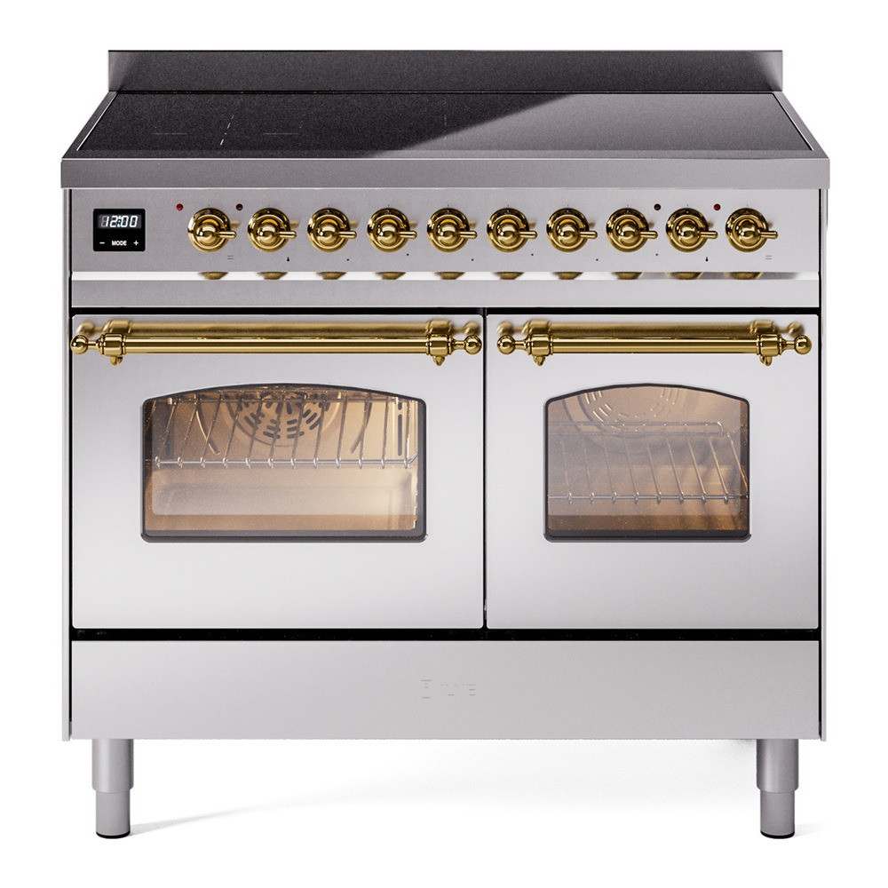Ilve UPDI406NMPSSG Nostalgie II 40" Induction Range with 6 Cooking Elements - Stainless Steel with Brass Trim