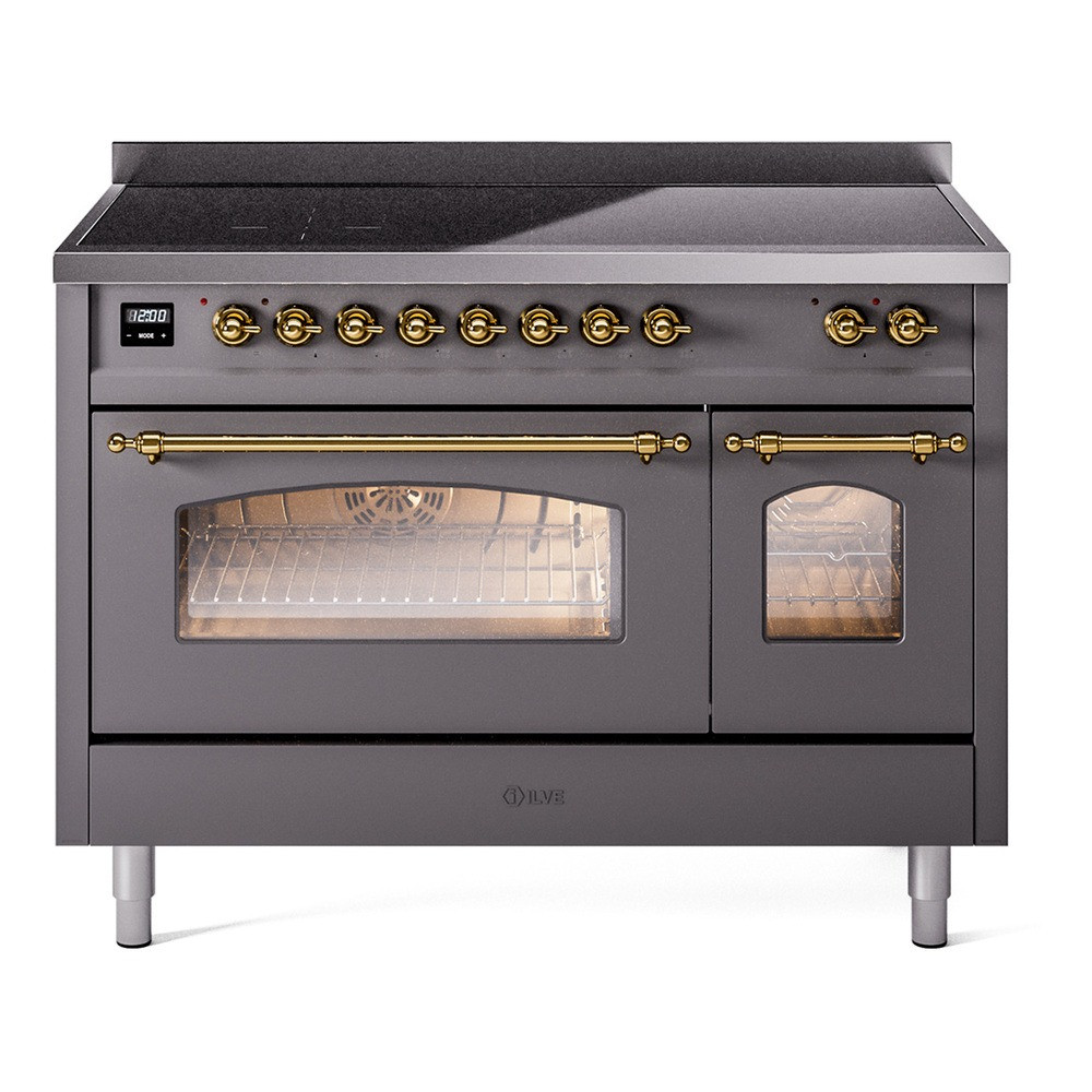 Ilve UPI486NMPMGG Nostalgie 48" Induction Range with 6 Cooking Elements - Graphite Matte with Brass Trim