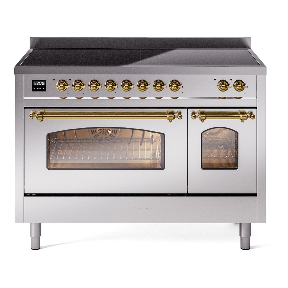 Ilve UPI486NMPSSG Nostalgie 48" Induction Range with 6 Cooking Elements - Stainless Steel with Brass Trim