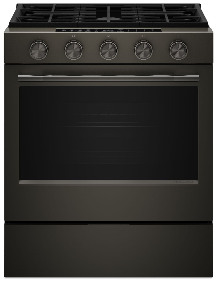 KitchenAid KSGS530SBE 30" Smart Slide-In Gas Range with Air Fry and 2-in-1 Burner - Black Ore