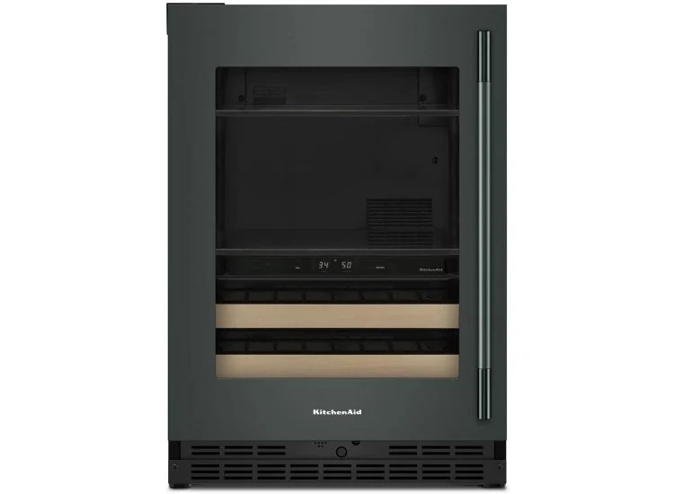 KitchenAid KUBL524SJP 24" Beverage Center with Glass Door and Wood Front Racks - Left Hinge - Juniper