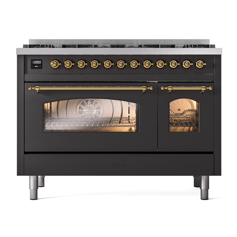 ILVE UP488NMPMGGLP Nostalgie II 48" Limited Edition Dual Fuel Range with Brass Trim - Liquid Propane - Matte Graphite