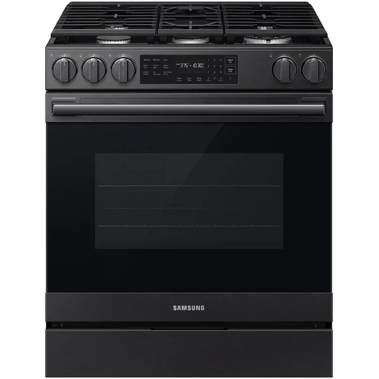 Samsung NSG80H60SEAA 30" Bespoke Smart Slide-In Gas Range 6.0 cu. ft. with Air Fry - Fingerprint Resistant Matte Black Steel