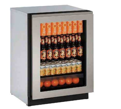 2224RGLINT-00B U-Line 2000 Series 24" Glass Door Refrigerator - Reversible Hinge - Integrated Frame
