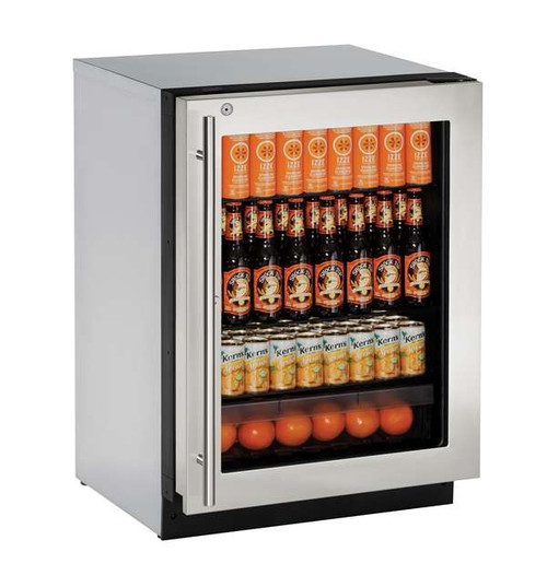 2224RGLS-15B U-Line 2000 Series 24" Glass Door Refrigerator with Lock - Left Hinge - Stainless Steel