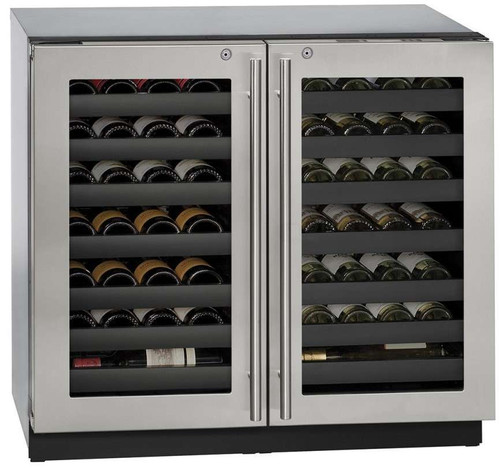 3036WCWCS-13B U-Line 3000 Modular Series 36" Wine Captain with Dual Zones - Double Doors with Lock - Stainless Steel