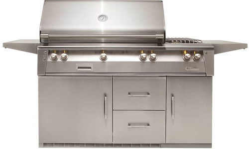 ALXE56RLP Alfresco 56" Outdoor Grill with Rotisserie Sideburner & Refrigerated Cart Base - LP Gas - Stainless Steel