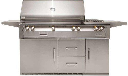 ALXE56SZRLP Alfresco 56" Outdoor Grill with Rotisserie SearZone Sideburner & Refrigerated Cart Base - LP Gas - Stainless Steel