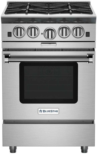 BSP244B 24" BlueStar Platinum Series Pro-Style Freestanding Natural Gas Range with 4 Open Burners and Powr Convection Oven - Stainless