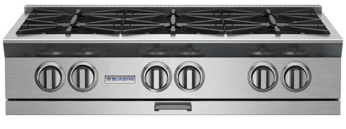 BSPRT366B Blue Star 36" Platinum Series 6 Burner Natural Gas Rangetop with PrimeNova Open Burners and Interchangeable Griddle Char broiler - Stainless Steel