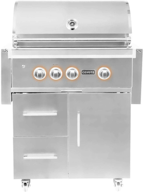 C2SL30LPFS Coyote 30" S Series Free Standing Outdoor Grill with Two High Performance Coyote Infinity Burners and Cart - Liquid Propane - Stainless Steel