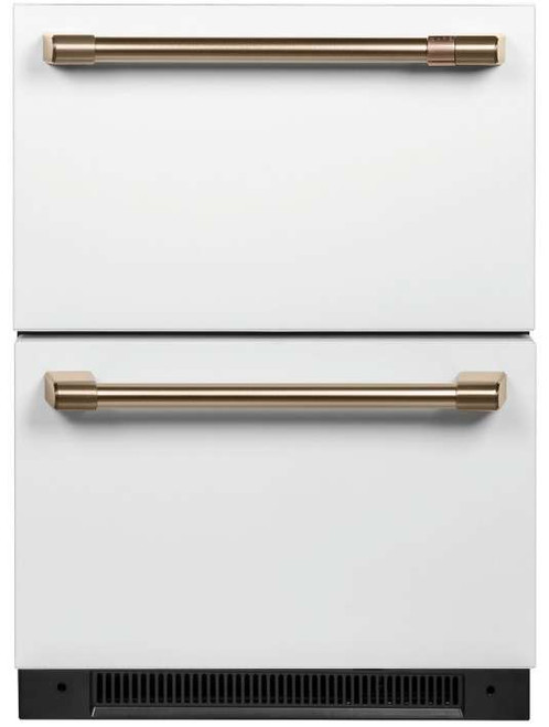 CDE06RP4NW2 GE Cafe 24" Built-In Dual Drawer Refrigerator with Soft Close Doors and LED Lighting - Matte White with Brushed Bronze Handles