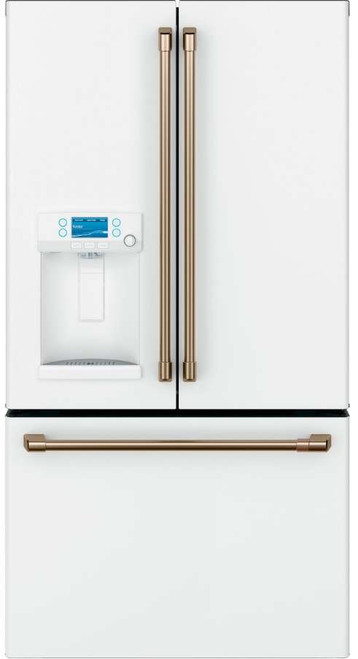 CFE28TP4MW2 Cafe 36" French Door Refrigerator with LED Lighting - Matte White with Brushed Bronze Handles