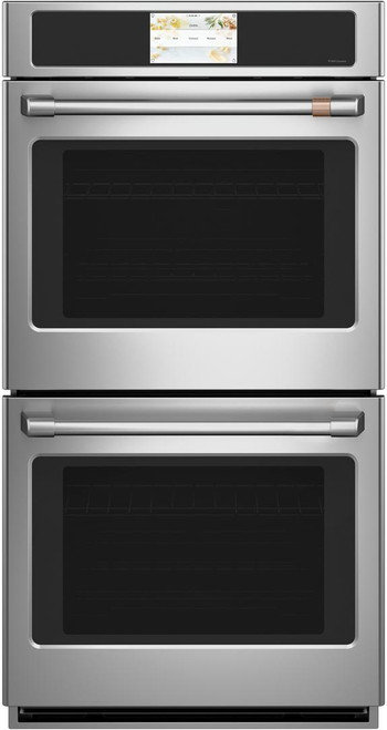 CKD70DP2NS1 Cafe 27" Double Electric Wall Oven with True European Convection and Steam Self-Clean - Stainless Steel with Brushed Stainless Steel Handles