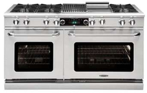 COB604B4L Capital 60" Connoisseurian Dual Fuel Self-Clean Range with 8 Open Burners + 12" Grill with Commercial Grates - Liquid Propane - Stainless Steel