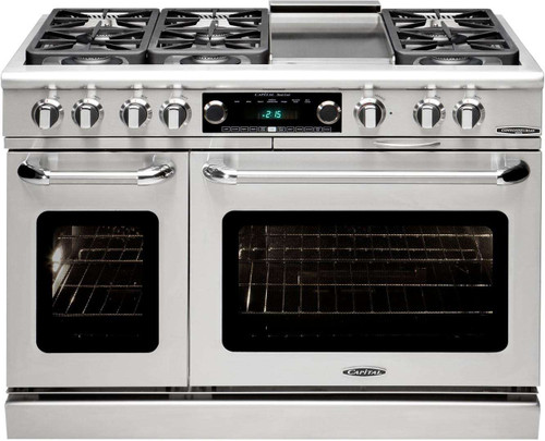 CSB484G2N Capital 48" Connoisseurian Dual Fuel Self-Clean Range with 6 Sealed Burners + 12" Thermo Griddle - Natural Gas - Stainless Steel