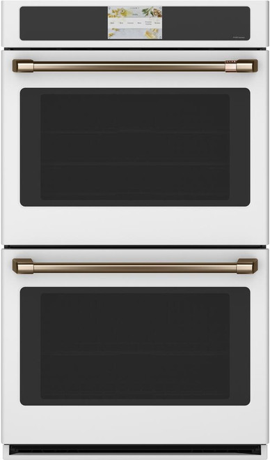 CTD90DP4NW2 Cafe 30" Professional Series Smart Built In Convection Double Wall Oven - Matte White with Brushed Bronze Handles