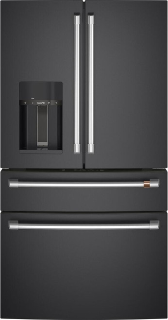 CXE22DP3PD1 Cafe 36" Counter Depth French Door Freestanding Refrigerator - Matte Black with Brushed Stainless Handles