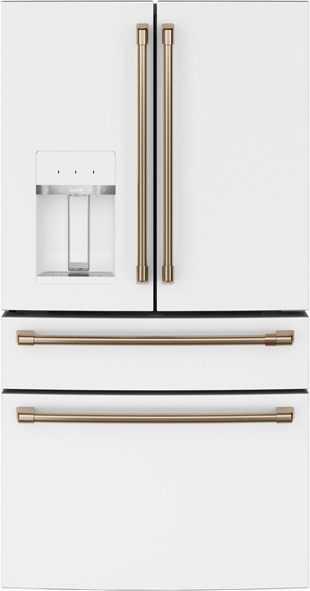CXE22DP4PW2 Cafe 36" Counter Depth French Door Freestanding Refrigerator - Matte White with Brushed Bronze Handles