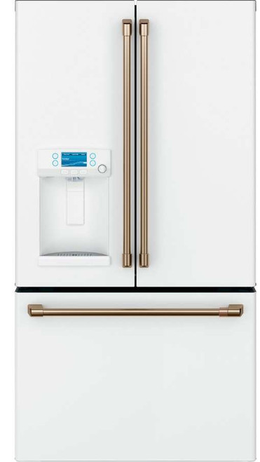 CYE22TP4MW2 Cafe 36" Counter Depth French Door Refrigerator with External Dispenser - Matte White with Brushed Bronze Handles