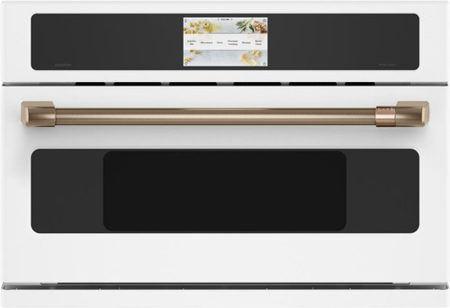 CSB923P4NW2 Cafe 30" Five In One Single Wall Oven Microwave Combo with 20 Reheat Programs and Advantium Technology - Matte White with Brushed Bronze Handle