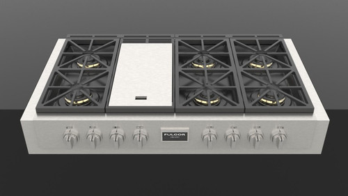 F6GRT486GS1 Fulgor 48" Sofia Professional Gas Range Top with 6 Burners and Griddle - Stainless Steel