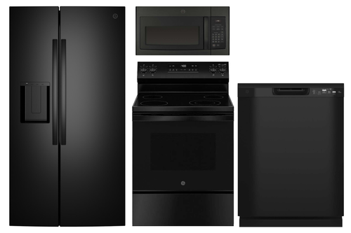 Package 25 - GE Appliance Package - 4 Piece Appliance Package with Electric Range - Black
